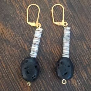 Lava Rock Gold Dangle Earrings